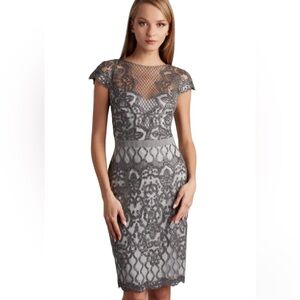 Tadashi shoji Maranda emboridry sequins  mist gray dress  6 new cocktail formal